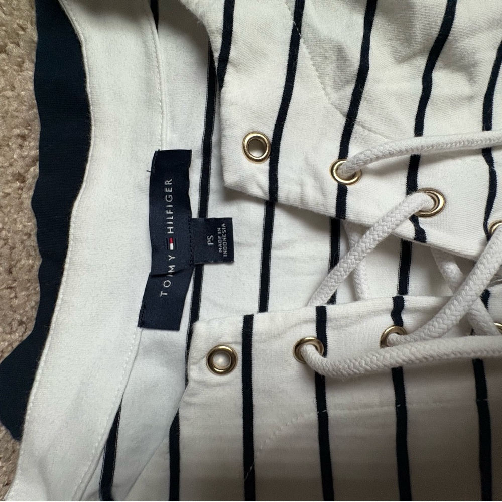 Tommy Hilfiger Navy and White Lace-Up Top
